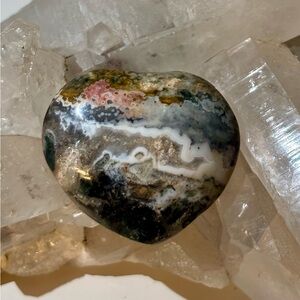 Stunning Seventh Vein Ocean Jasper Crystal Heart w Druzy